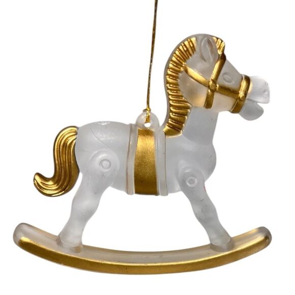 Frosted Acrylic Christmas Tree Ornaments 6 Piece Set Vintage With Gold Detail - Picture 3 of 13